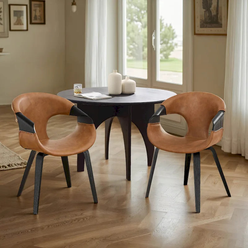 Sedia da pranzo in similpelle curvata marrone/nera – singola o set da 2