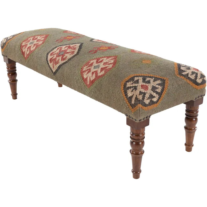 Panca rivestita in juta Kilim sudoccidentale rosso scuro/verde scuro – 1 posto