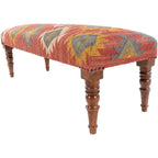 Panca rivestita in juta Kilim sudoccidentale rosso scuro/verde scuro – 1 posto
