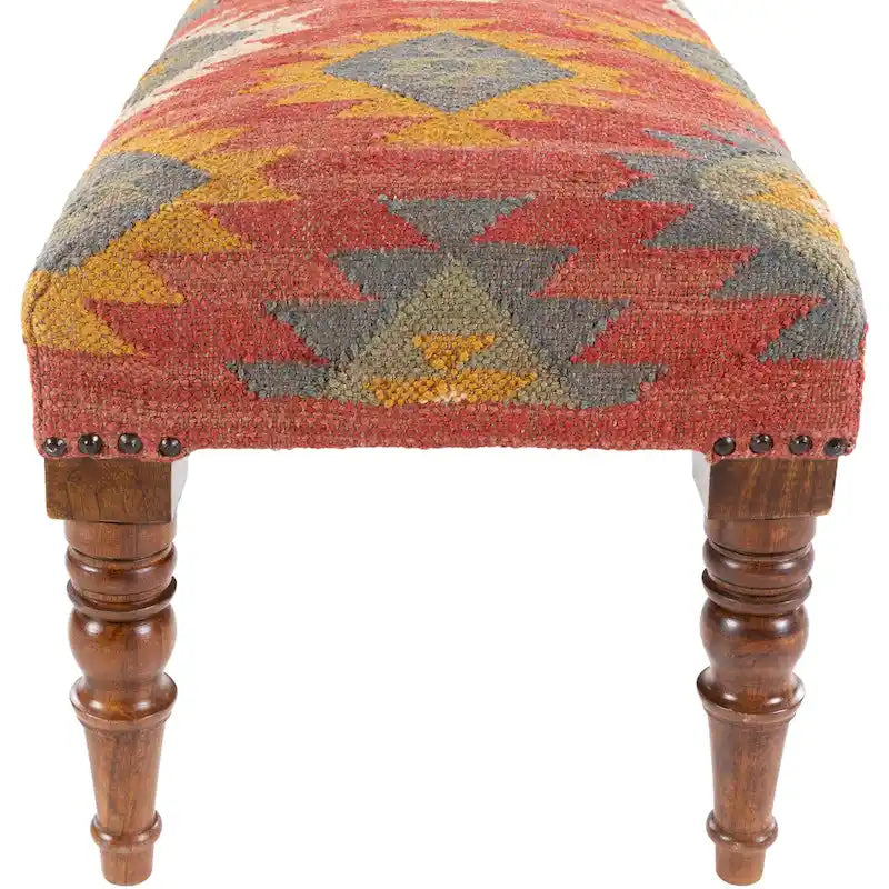 Panca rivestita in juta Kilim sudoccidentale rosso scuro/verde scuro – 1 posto