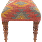 Panca rivestita in juta Kilim sudoccidentale rosso scuro/verde scuro – 1 posto