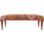 Panca rivestita in juta Kilim sudoccidentale rosso scuro/verde scuro – 1 posto