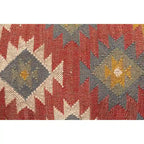 Panca rivestita in juta Kilim sudoccidentale rosso scuro/verde scuro – 1 posto
