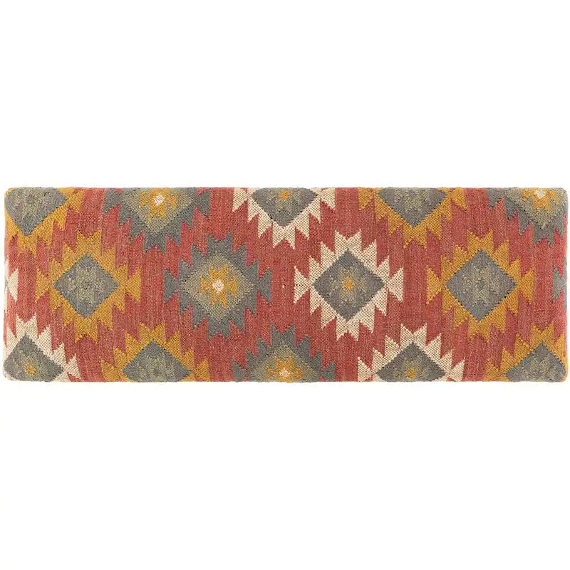 Panca rivestita in juta Kilim sudoccidentale rosso scuro/verde scuro – 1 posto