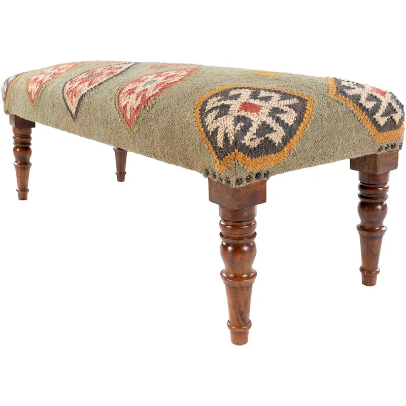 Panca rivestita in juta Kilim sudoccidentale rosso scuro/verde scuro – 1 posto