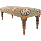 Panca rivestita in juta Kilim sudoccidentale rosso scuro/verde scuro – 1 posto
