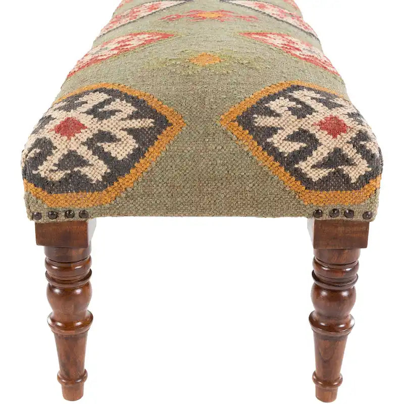 Panca rivestita in juta Kilim sudoccidentale rosso scuro/verde scuro – 1 posto