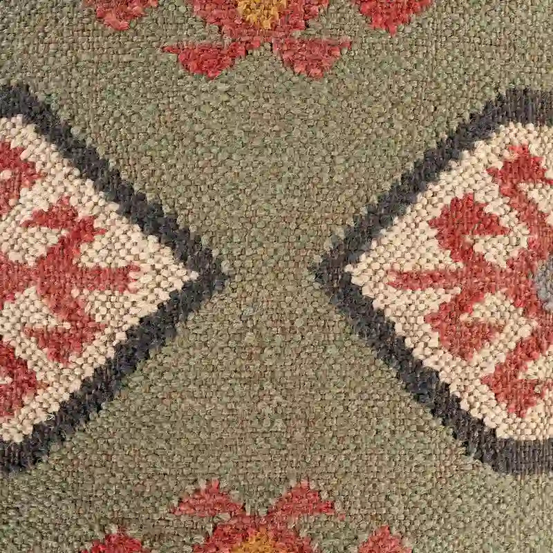Panca rivestita in juta Kilim sudoccidentale rosso scuro/verde scuro – 1 posto
