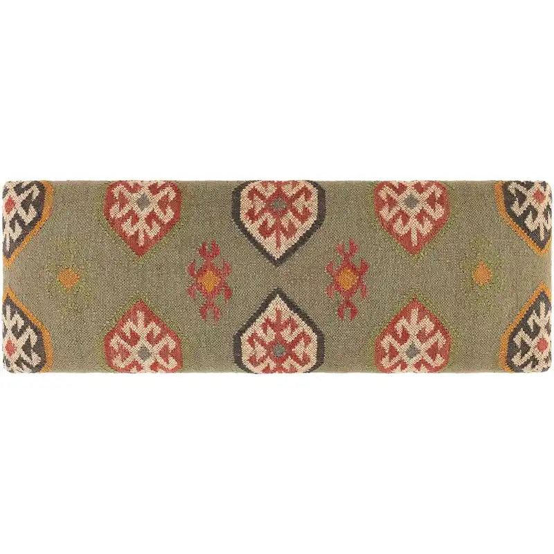 Panca rivestita in juta Kilim sudoccidentale rosso scuro/verde scuro – 1 posto
