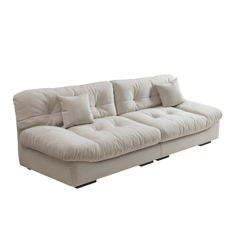 Divano componibile a nuvola grigio / rosa / beige, velluto scamosciato, 2-3 posti