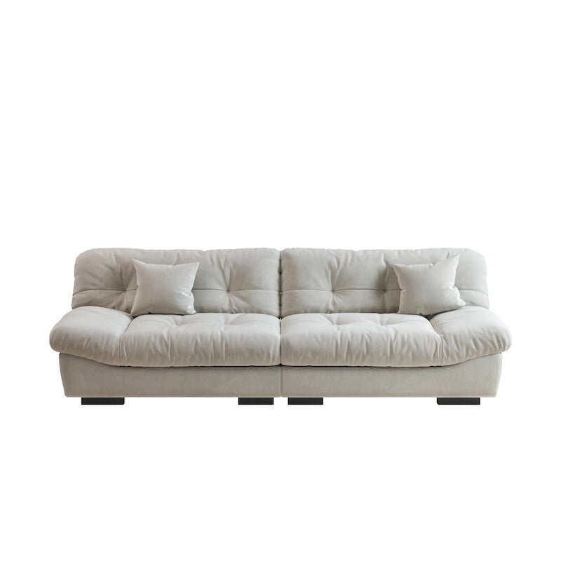 Divano componibile a nuvola grigio / rosa / beige, velluto scamosciato, 2-3 posti