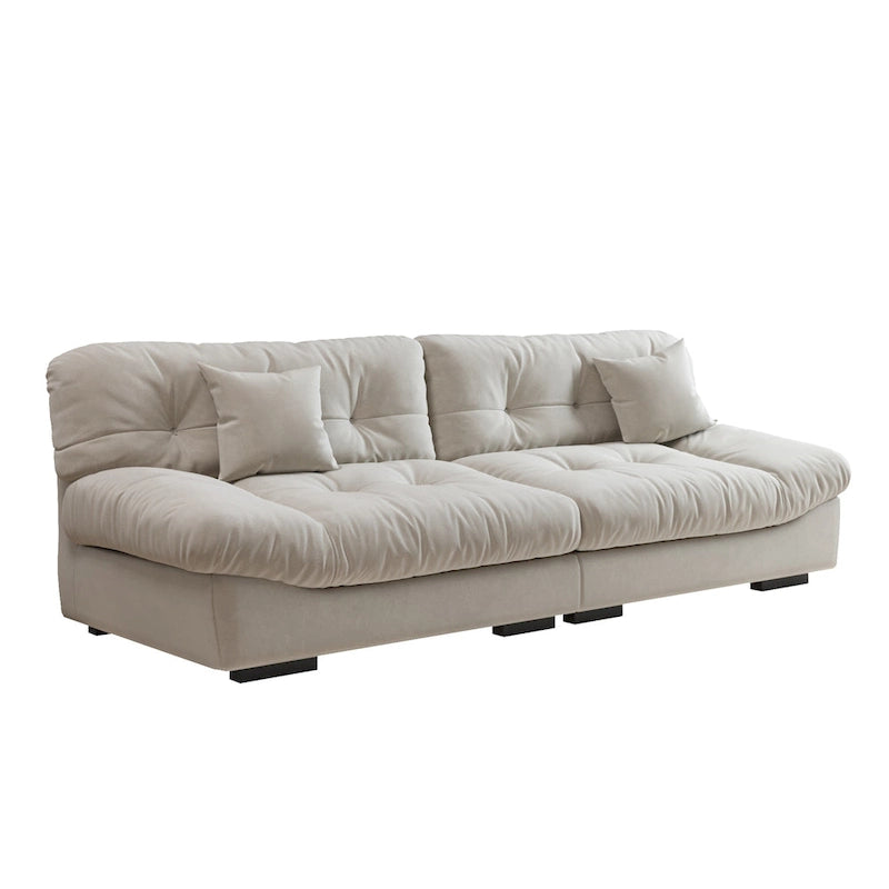 Divano componibile a nuvola grigio / rosa / beige, velluto scamosciato, 2-3 posti
