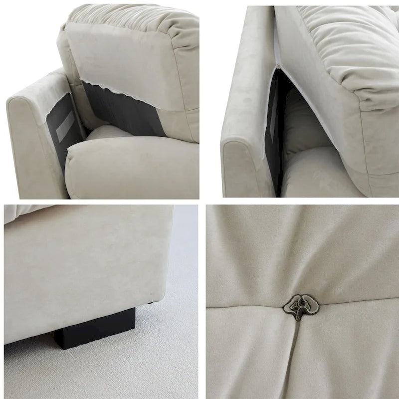 Divano componibile a nuvola grigio / rosa / beige, velluto scamosciato, 2-3 posti