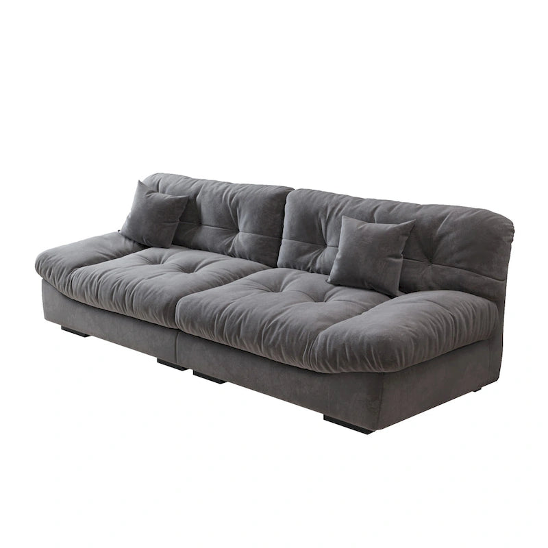 Divano componibile a nuvola grigio / rosa / beige, velluto scamosciato, 2-3 posti