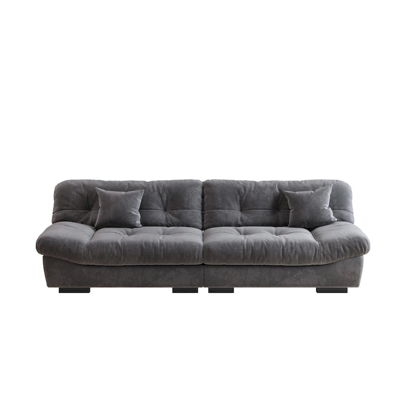 Divano componibile a nuvola grigio / rosa / beige, velluto scamosciato, 2-3 posti