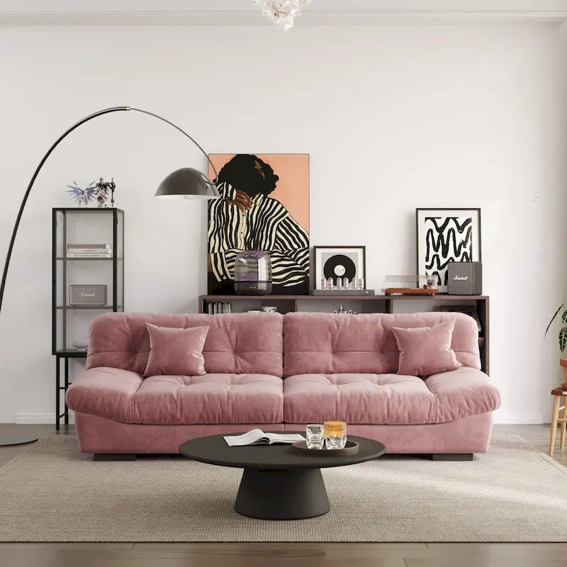 Divano componibile a nuvola grigio / rosa / beige, velluto scamosciato, 2-3 posti