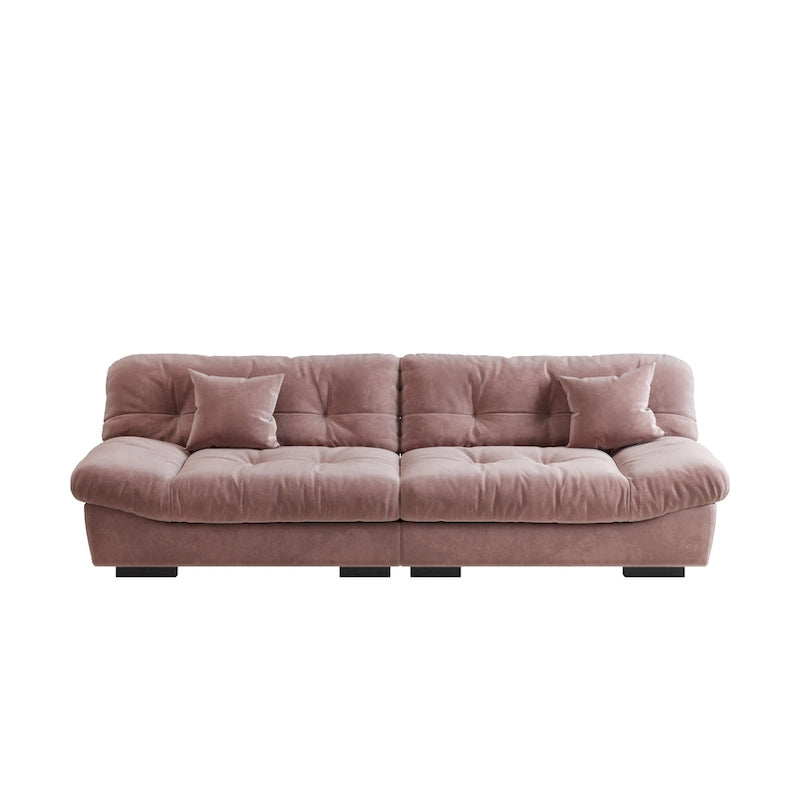 Divano componibile a nuvola grigio / rosa / beige, velluto scamosciato, 2-3 posti
