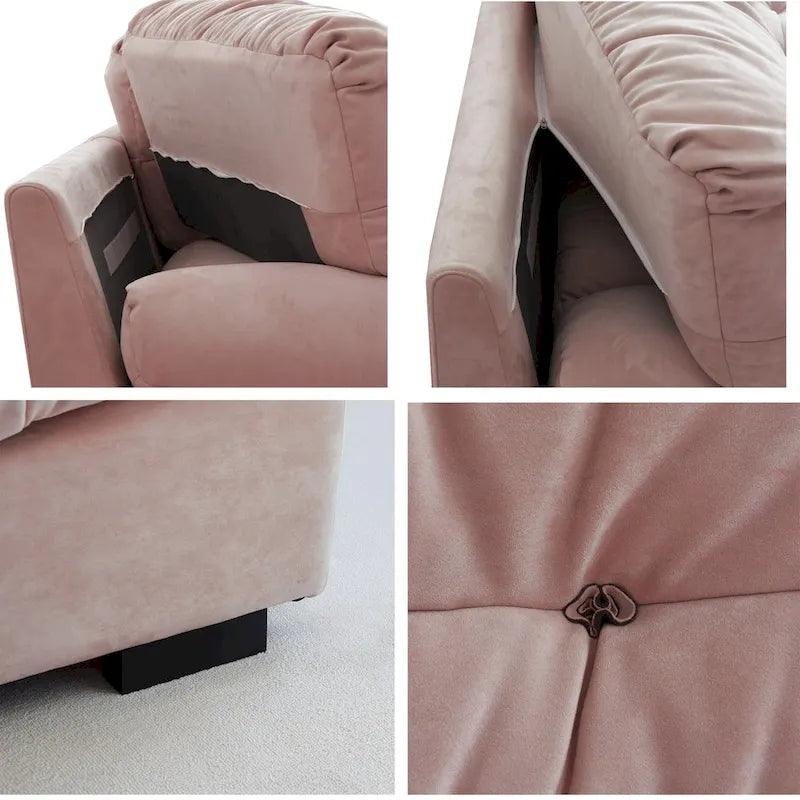 Divano componibile a nuvola grigio / rosa / beige, velluto scamosciato, 2-3 posti