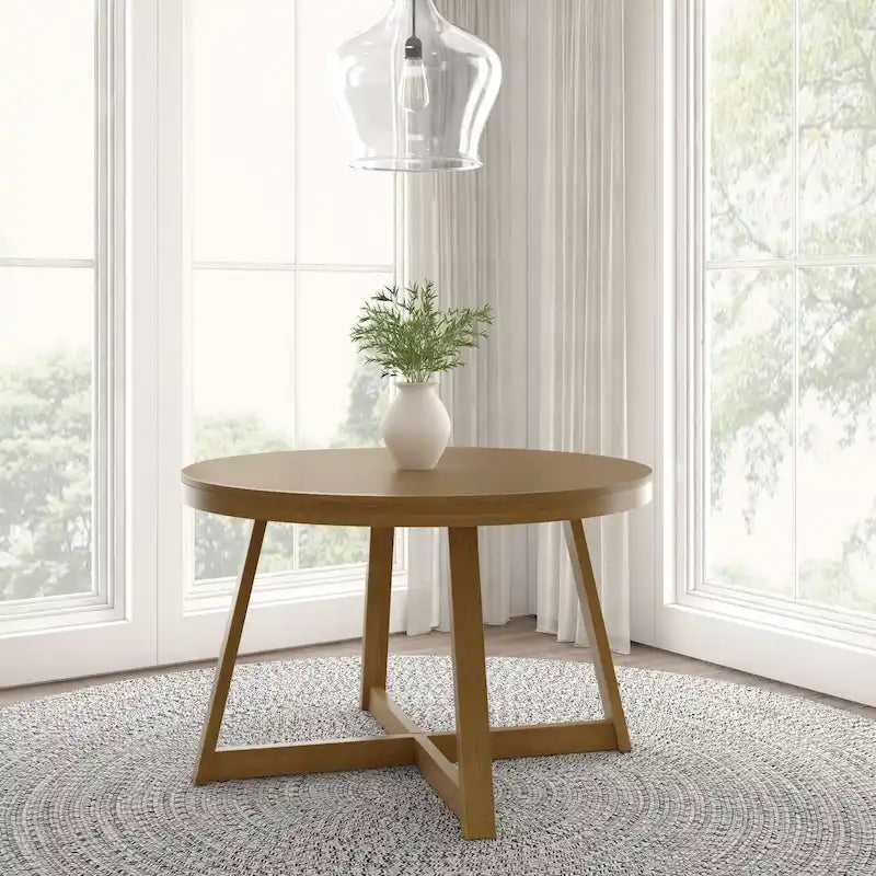 Tavolo da pranzo rotondo Pecan Wirebrush, finitura spazzolata, 4 posti, 119 cm
