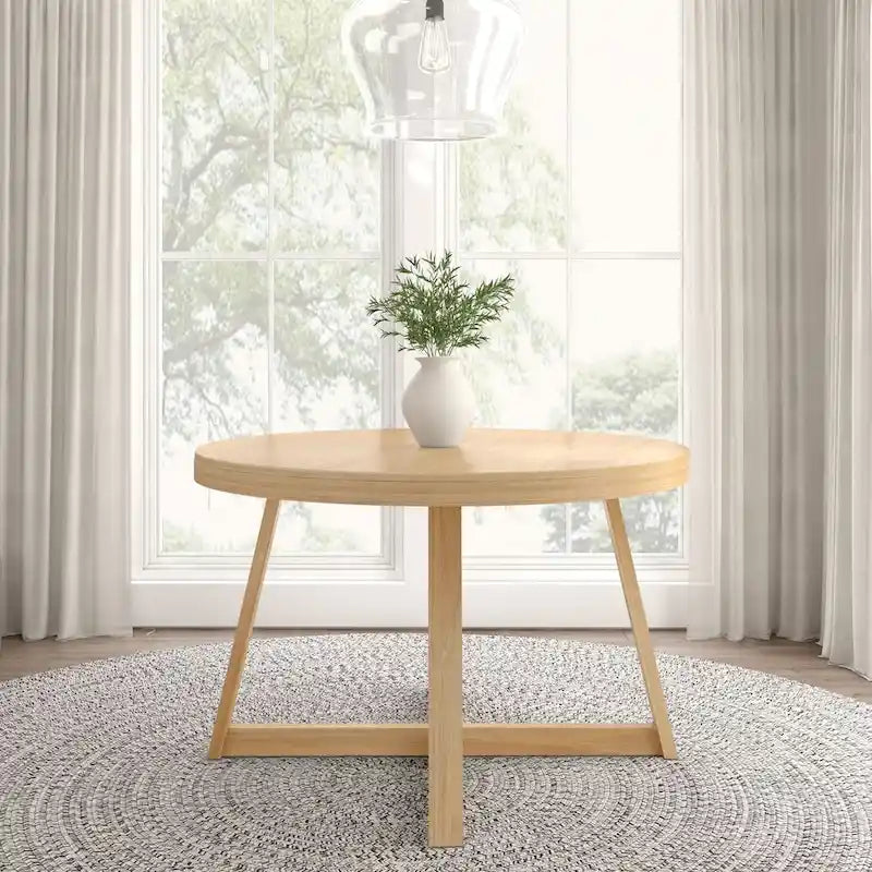 Tavolo da pranzo rotondo Pecan Wirebrush, finitura spazzolata, 4 posti, 119 cm