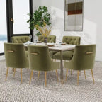 Verde / Velluto / Set da 6 — Sedie da pranzo imbottite con schienale trapuntato e anello a tirante color oro
