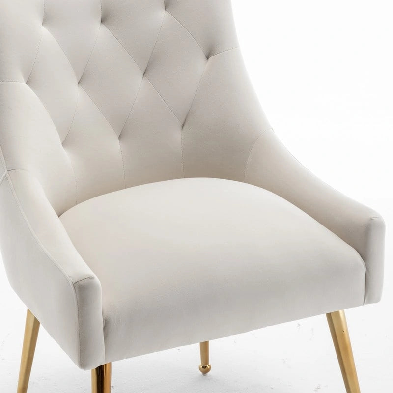 Verde / Velluto / Set da 6 — Sedie da pranzo imbottite con schienale trapuntato e anello a tirante color oro