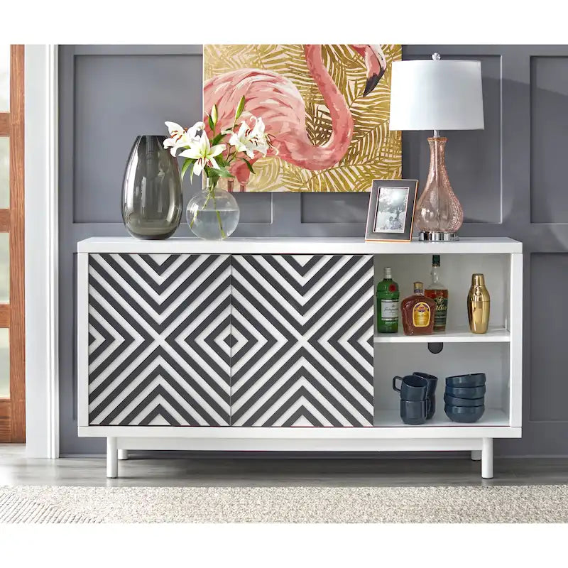 Mobile buffet/credenza Mid-Century Modern marrone tabacco/bianco e nero – Montaggio a 2 persone