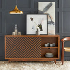 Mobile buffet/credenza Mid-Century Modern marrone tabacco/bianco e nero – Montaggio a 2 persone