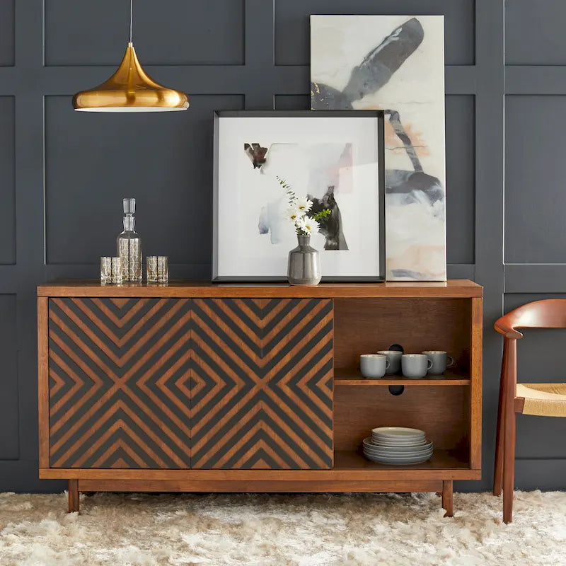 Mobile buffet/credenza Mid-Century Modern marrone tabacco/bianco e nero – Montaggio a 2 persone