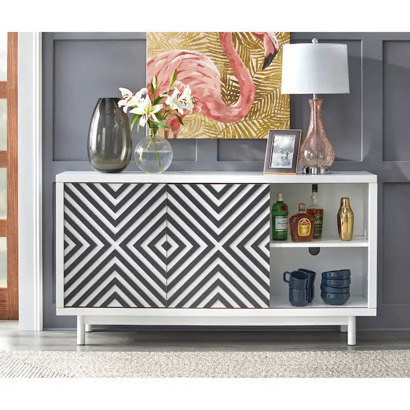 Mobile buffet/credenza Mid-Century Modern marrone tabacco/bianco e nero – Montaggio a 2 persone