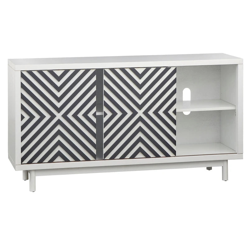 Mobile buffet/credenza Mid-Century Modern marrone tabacco/bianco e nero – Montaggio a 2 persone