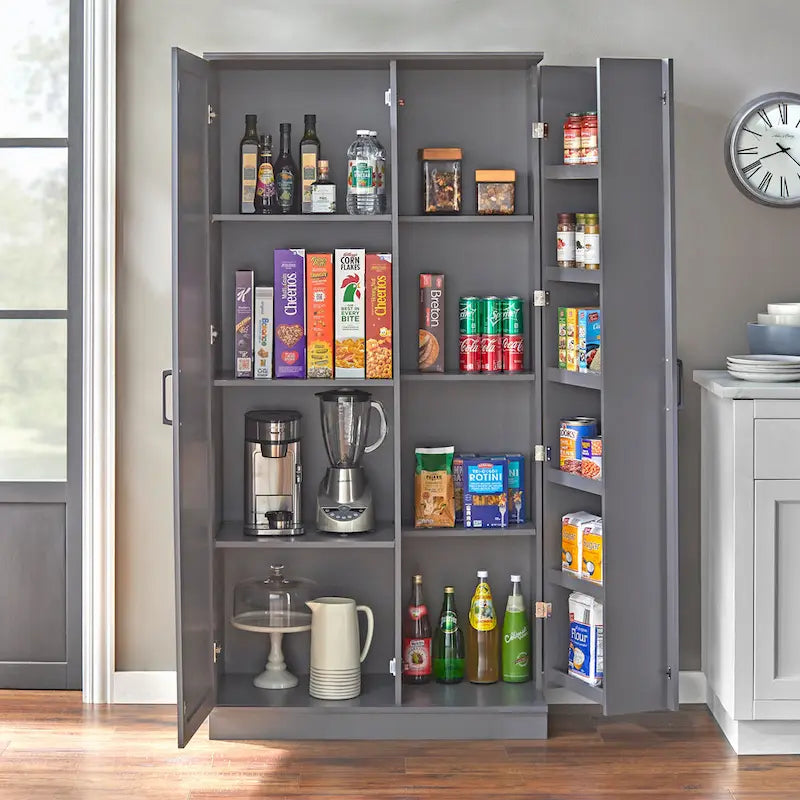 Mobile dispensa alto, a doppia anta, stile moderno e rustico – Grigio antracite / Noce / Bianco