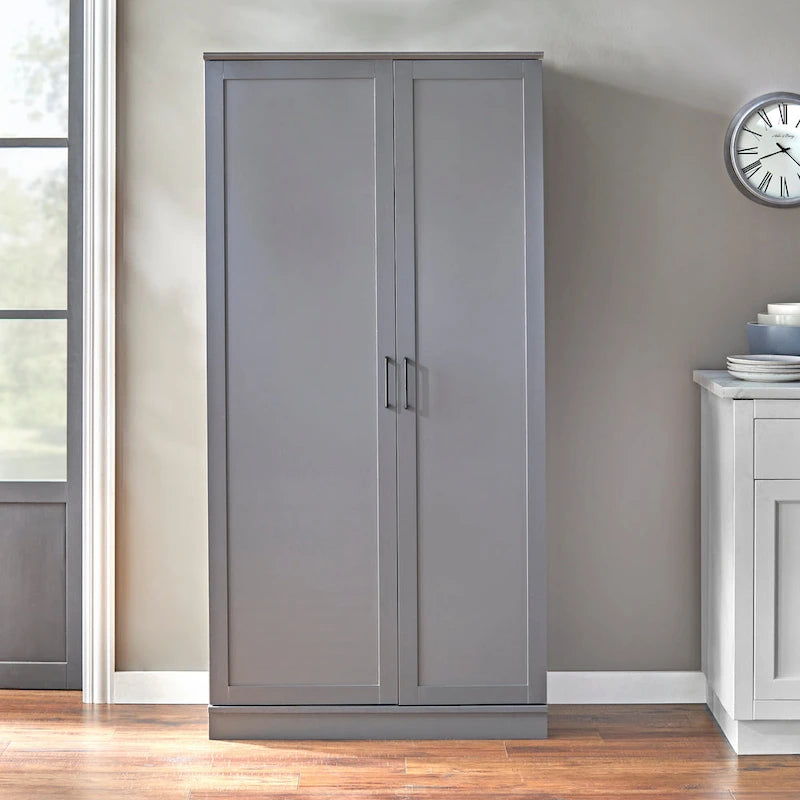 Mobile dispensa alto, a doppia anta, stile moderno e rustico – Grigio antracite / Noce / Bianco