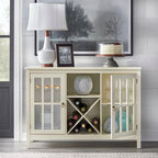 Credenza/buffet portabottiglie a 2 ante in vetro, colore rosso/nero/bianco antico, può contenere 12 bottiglie