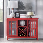 Credenza/buffet portabottiglie a 2 ante in vetro, colore rosso/nero/bianco antico, può contenere 12 bottiglie