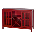 Credenza/buffet portabottiglie a 2 ante in vetro, colore rosso/nero/bianco antico, può contenere 12 bottiglie