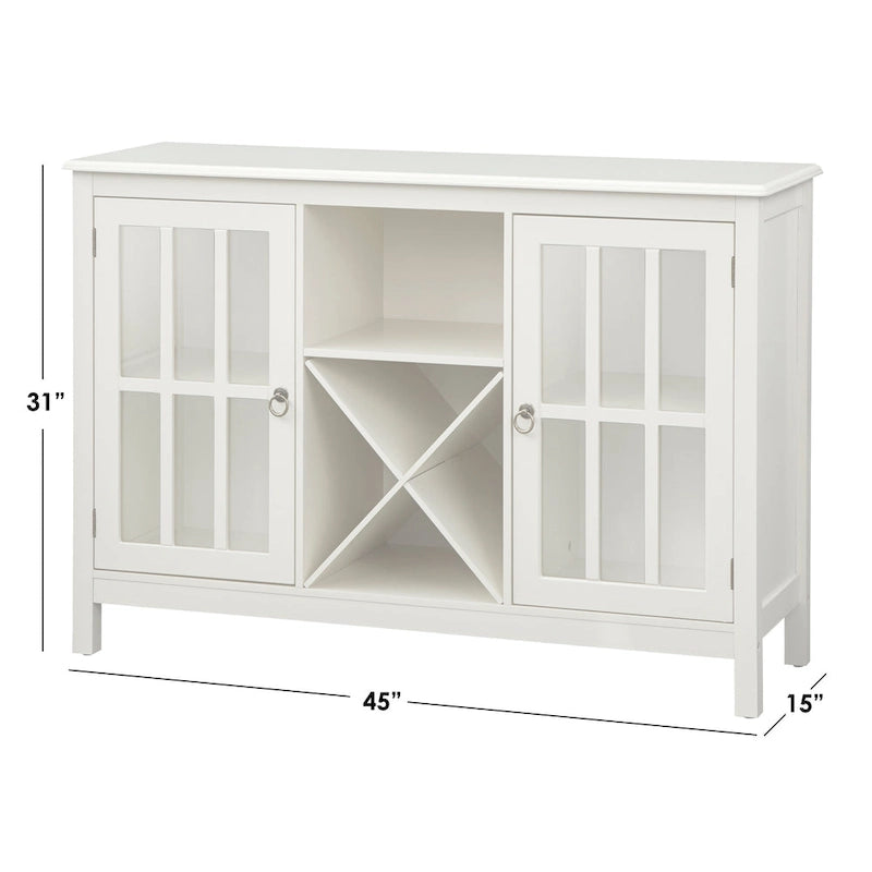 Credenza/buffet portabottiglie a 2 ante in vetro, colore rosso/nero/bianco antico, può contenere 12 bottiglie
