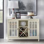 Credenza/buffet portabottiglie a 2 ante in vetro, colore rosso/nero/bianco antico, può contenere 12 bottiglie