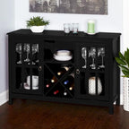 Credenza/buffet portabottiglie a 2 ante in vetro, colore rosso/nero/bianco antico, può contenere 12 bottiglie