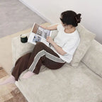 Divano componibile a L in velluto a coste nero / marrone chiaro / beige, 3-4 posti