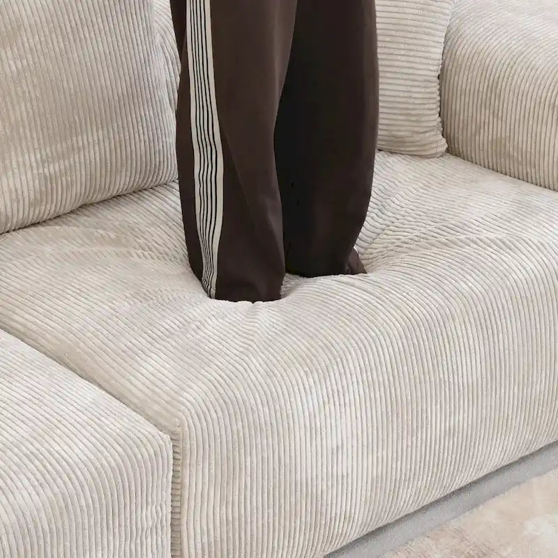 Divano componibile a L in velluto a coste nero / marrone chiaro / beige, 3-4 posti