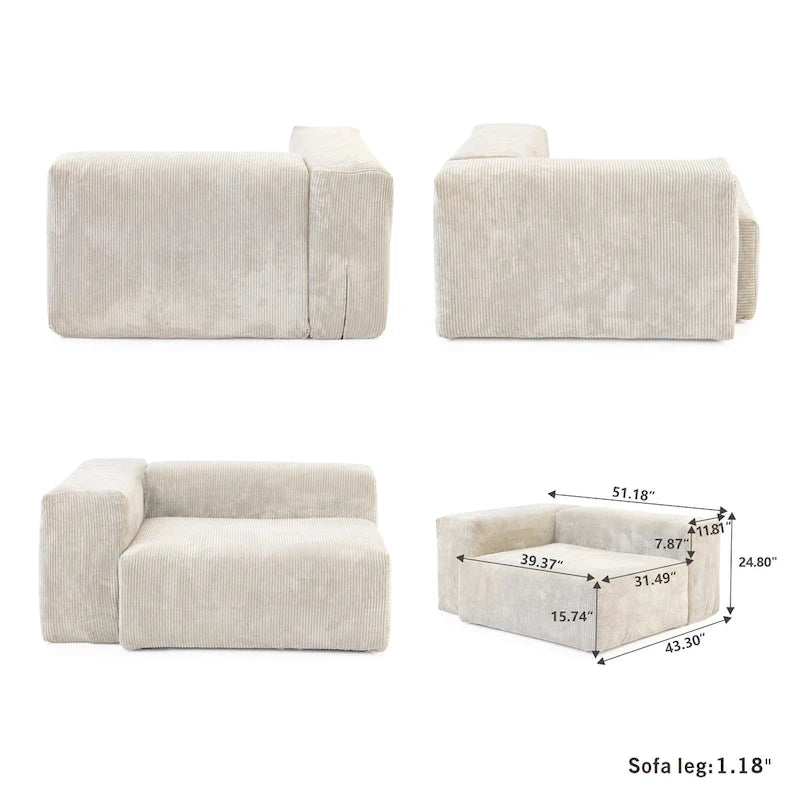 Divano componibile a L in velluto a coste nero / marrone chiaro / beige, 3-4 posti