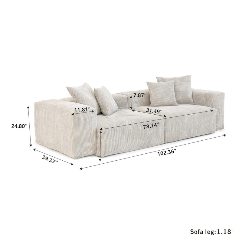 Divano componibile a L in velluto a coste nero / marrone chiaro / beige, 3-4 posti