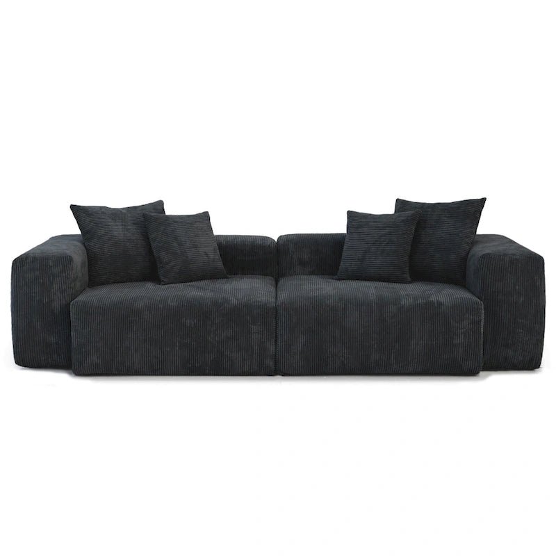 Divano componibile a L in velluto a coste nero / marrone chiaro / beige, 3-4 posti