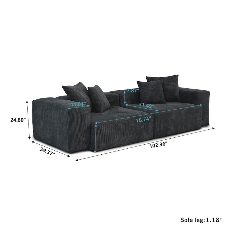 Divano componibile a L in velluto a coste nero / marrone chiaro / beige, 3-4 posti