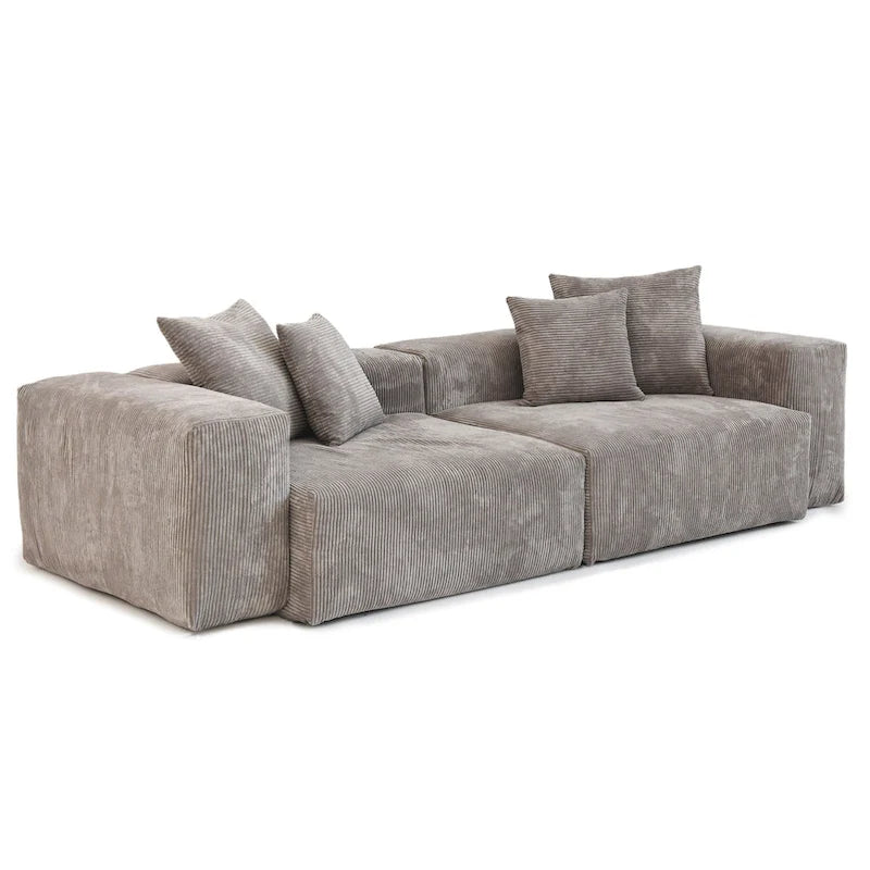 Divano componibile a L in velluto a coste nero / marrone chiaro / beige, 3-4 posti