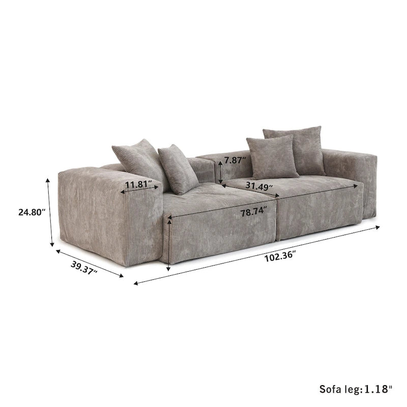 Divano componibile a L in velluto a coste nero / marrone chiaro / beige, 3-4 posti