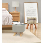 Pouf Ottomano Rotondo Poggiapiedi – Tessuto Lino, Gambe in Legno Massello, Vari Colori, 1 Persona