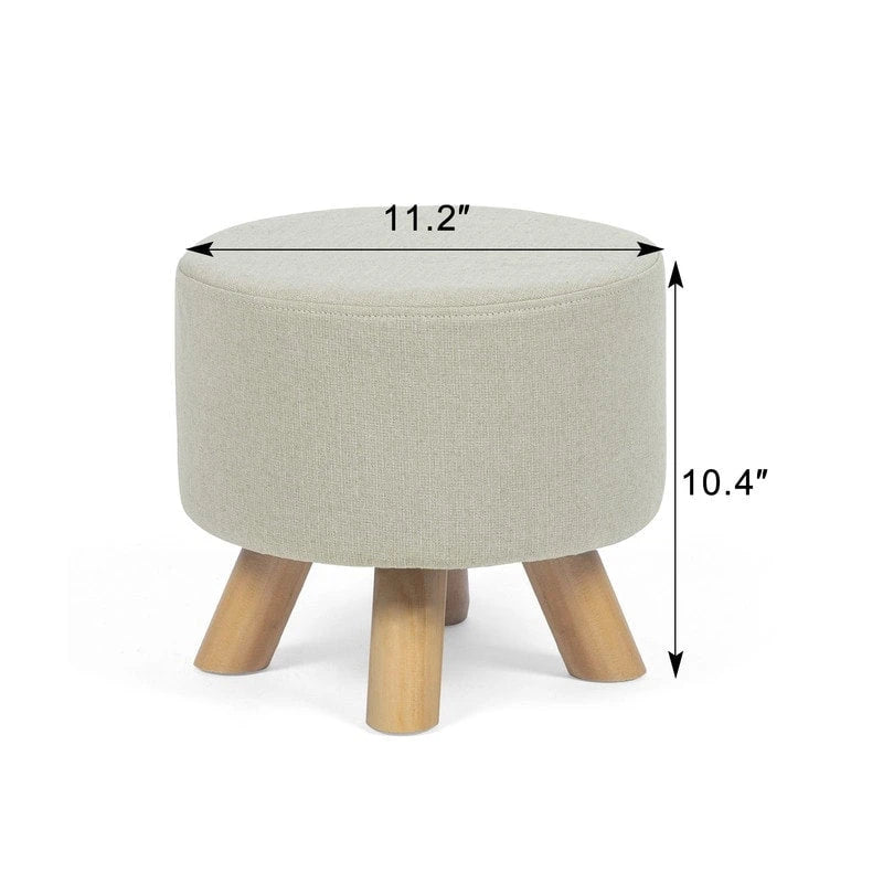 Pouf Ottomano Rotondo Poggiapiedi – Tessuto Lino, Gambe in Legno Massello, Vari Colori, 1 Persona