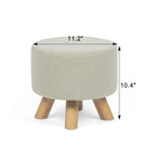 Pouf Ottomano Rotondo Poggiapiedi – Tessuto Lino, Gambe in Legno Massello, Vari Colori, 1 Persona
